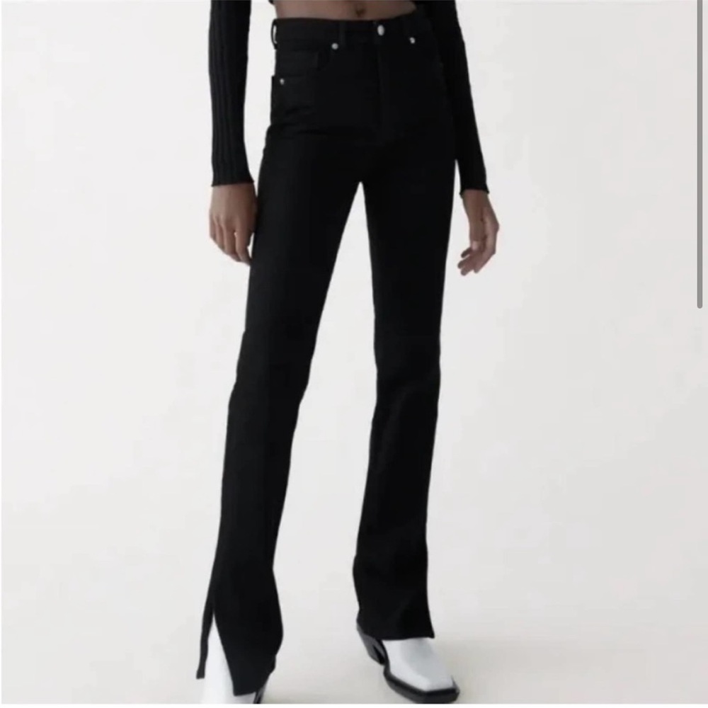 ZARA Black Split Hem High Rise Skinny Straight Leg Jeans 6